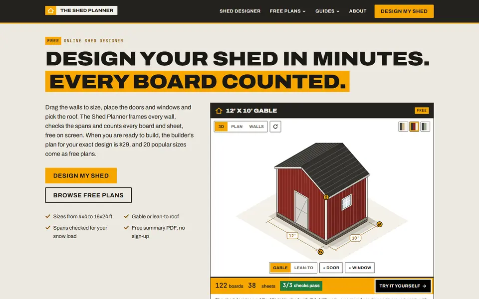 The Shed Planner homepage