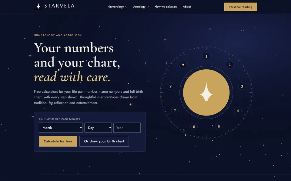 Starvela homepage